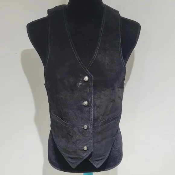 B.B. Dakota Leatherwear Women's Vintage Suede Button Down Vest Black Western - Picture 1 of 10